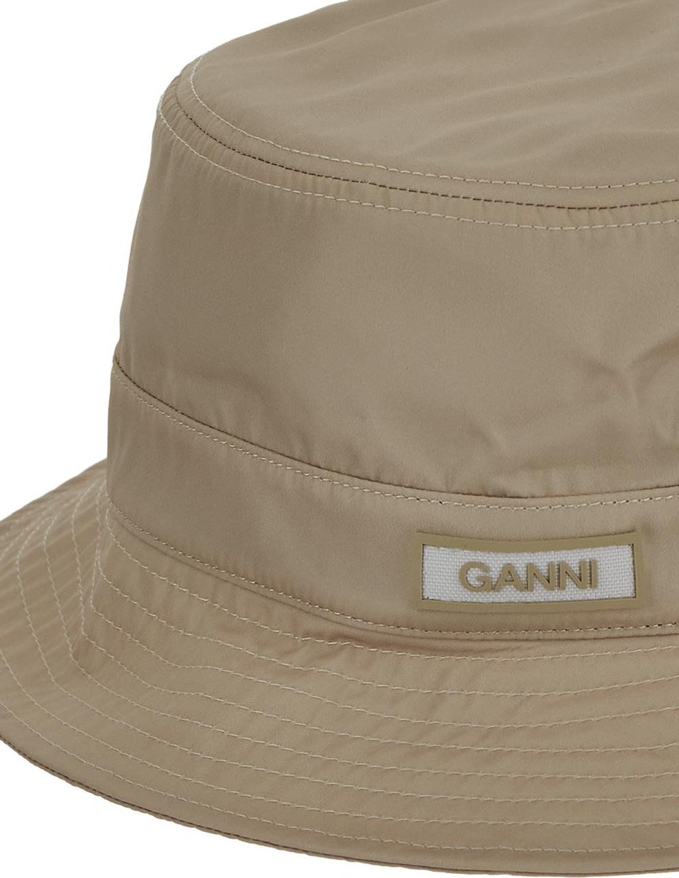 Ganni Logo Patch Bucket Hat Beige
