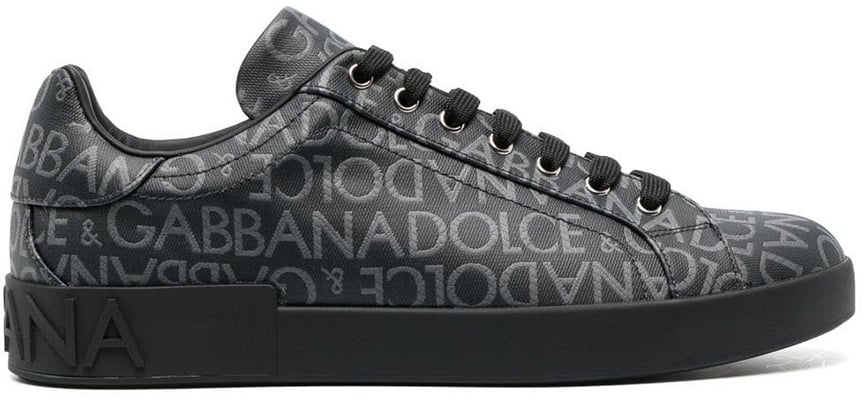 Dolce & Gabbana Coated Jacquard Portofino Sneakers Zwart