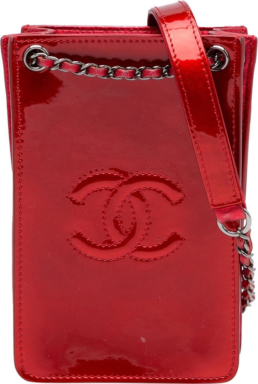 Red Chanel CC Phone Holder Chain Crossbody