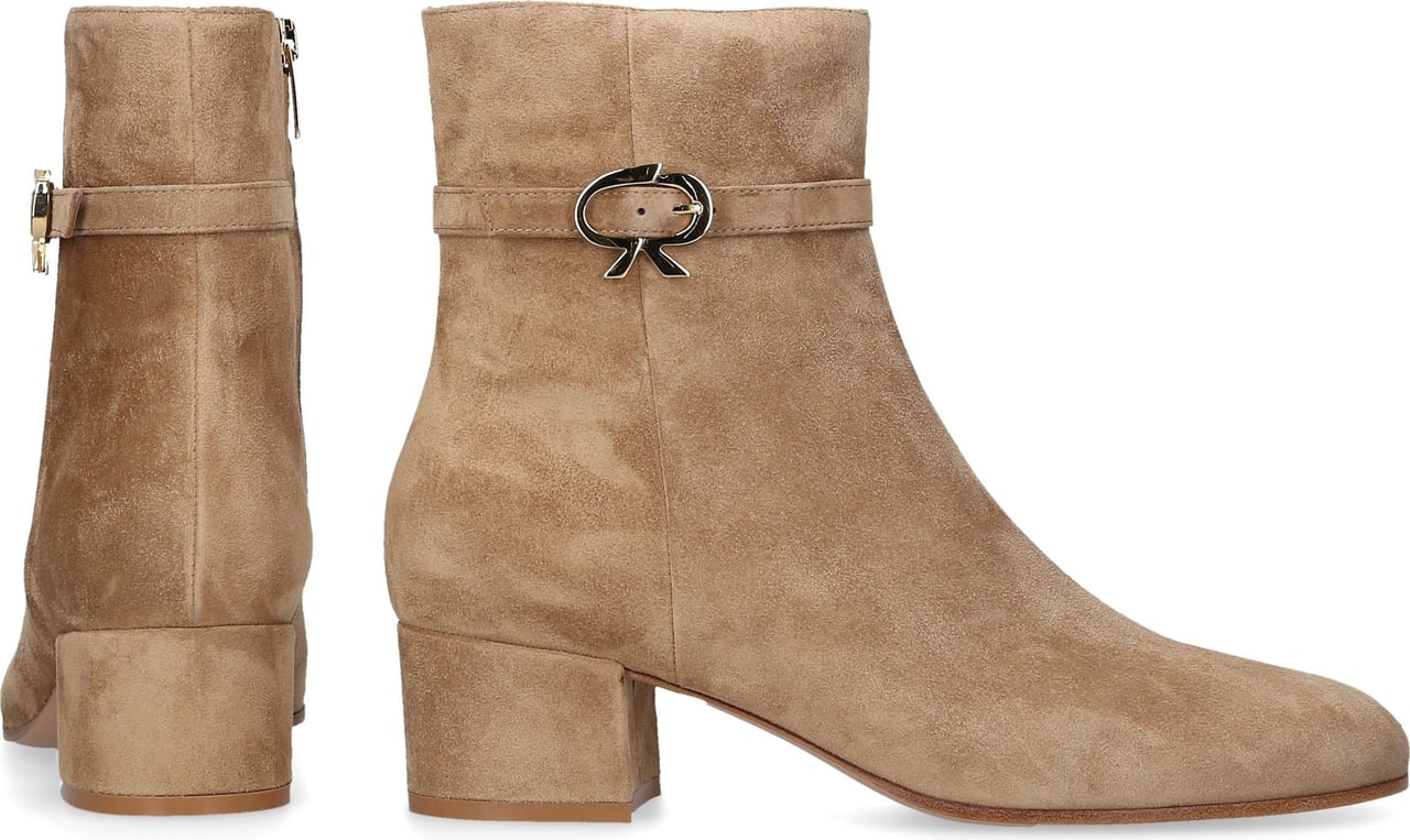 Gianvito Rossi Classic Ankle Boots Ribbon Bootie Suede Rosalie Beige