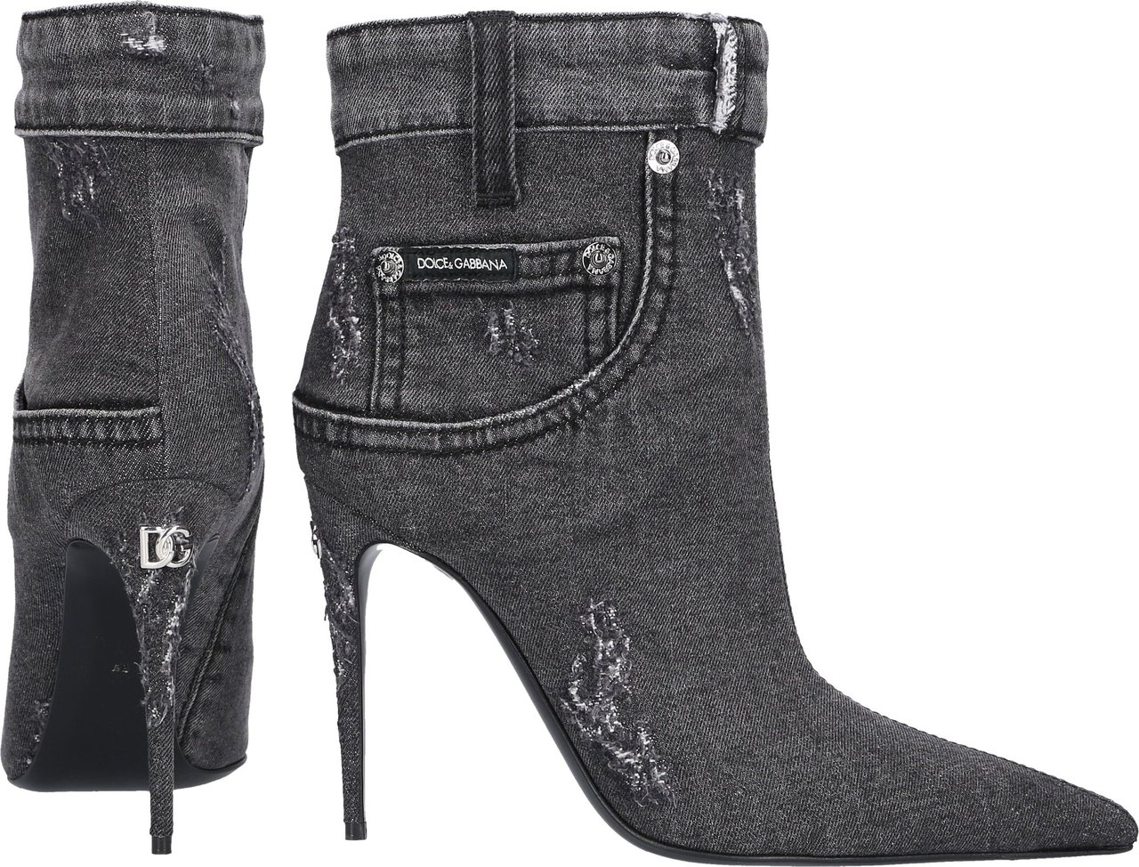Dolce & Gabbana Ankle Boots Ct Denim Snipe Zwart