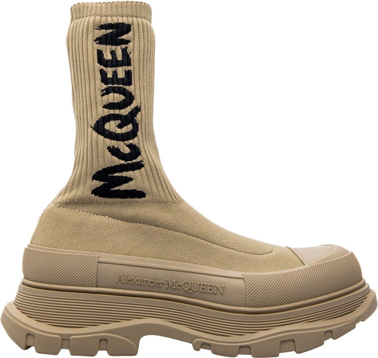 Alexander McQueen Alexander Mcqueen Sock-Style Logo-Print Boots Beige