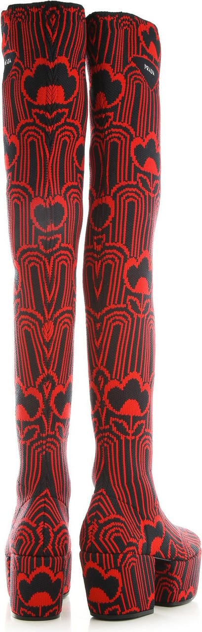 Prada Prada Jaquard Embroidered Boots Rood