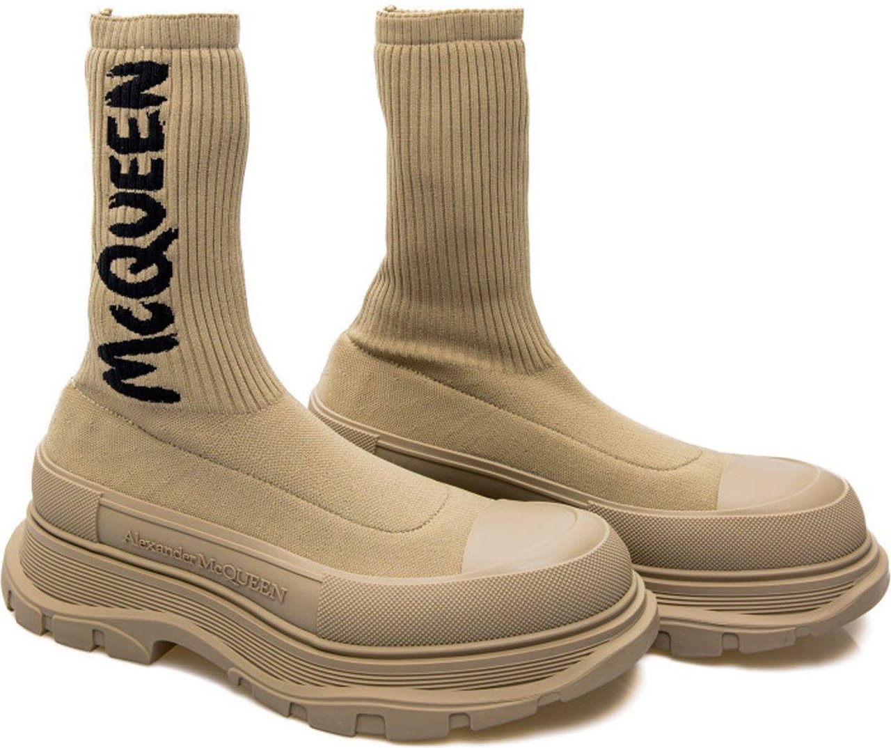 Alexander McQueen Alexander Mcqueen Sock-Style Logo-Print Boots Beige
