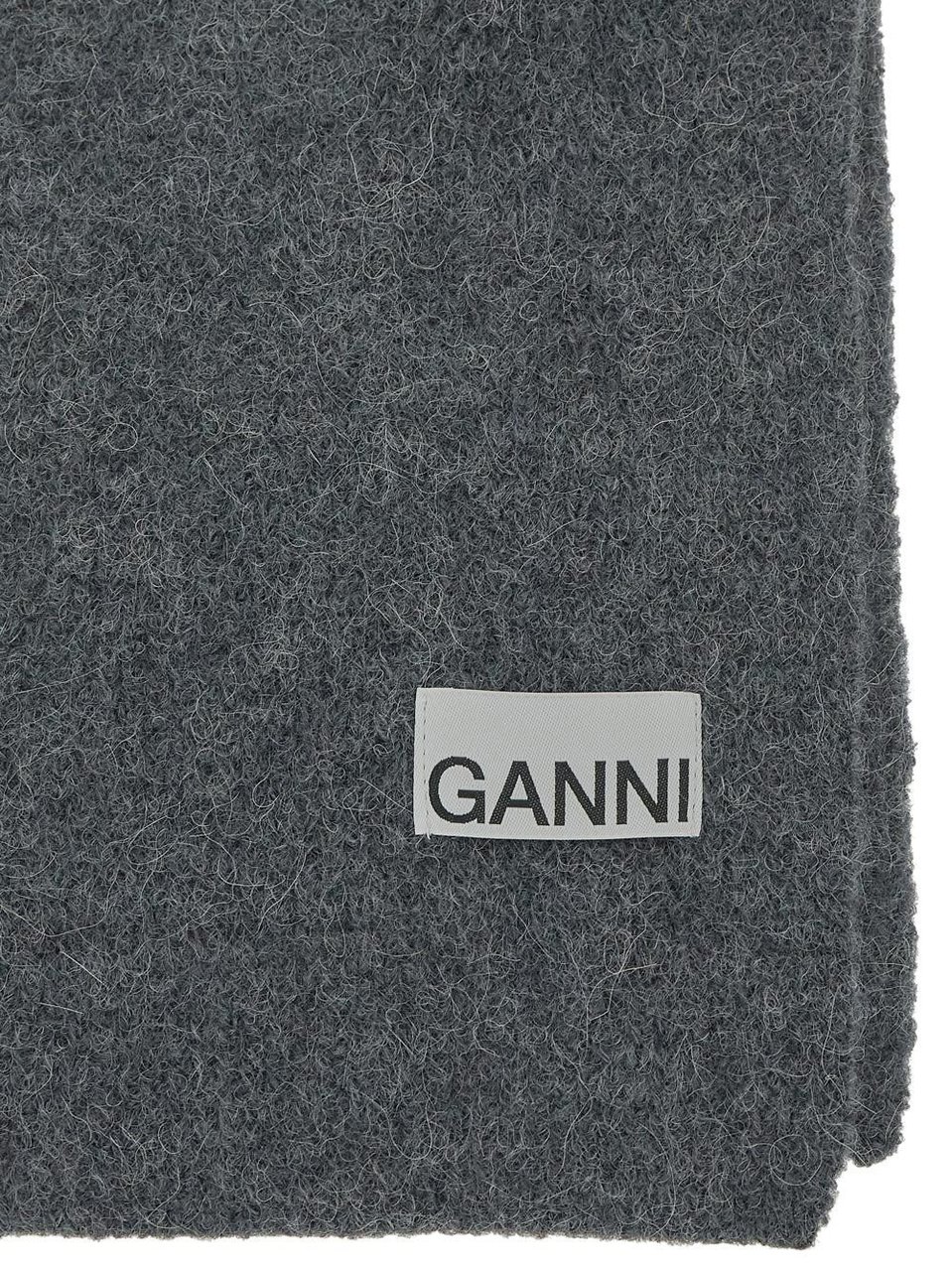 Ganni Dark Grey Wool Scarf Gray Grijs