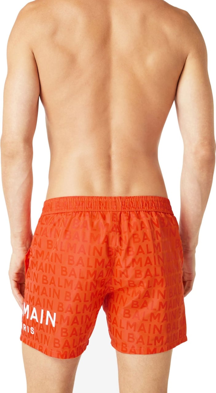 Balmain All-over Logo Swim Shorts Oranje