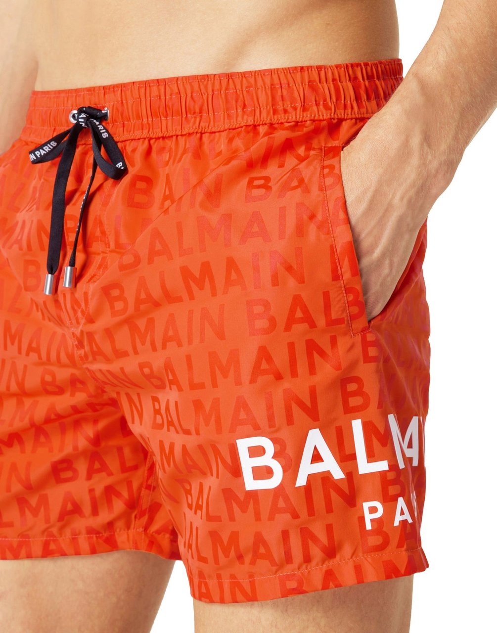Balmain All-over Logo Swim Shorts Oranje