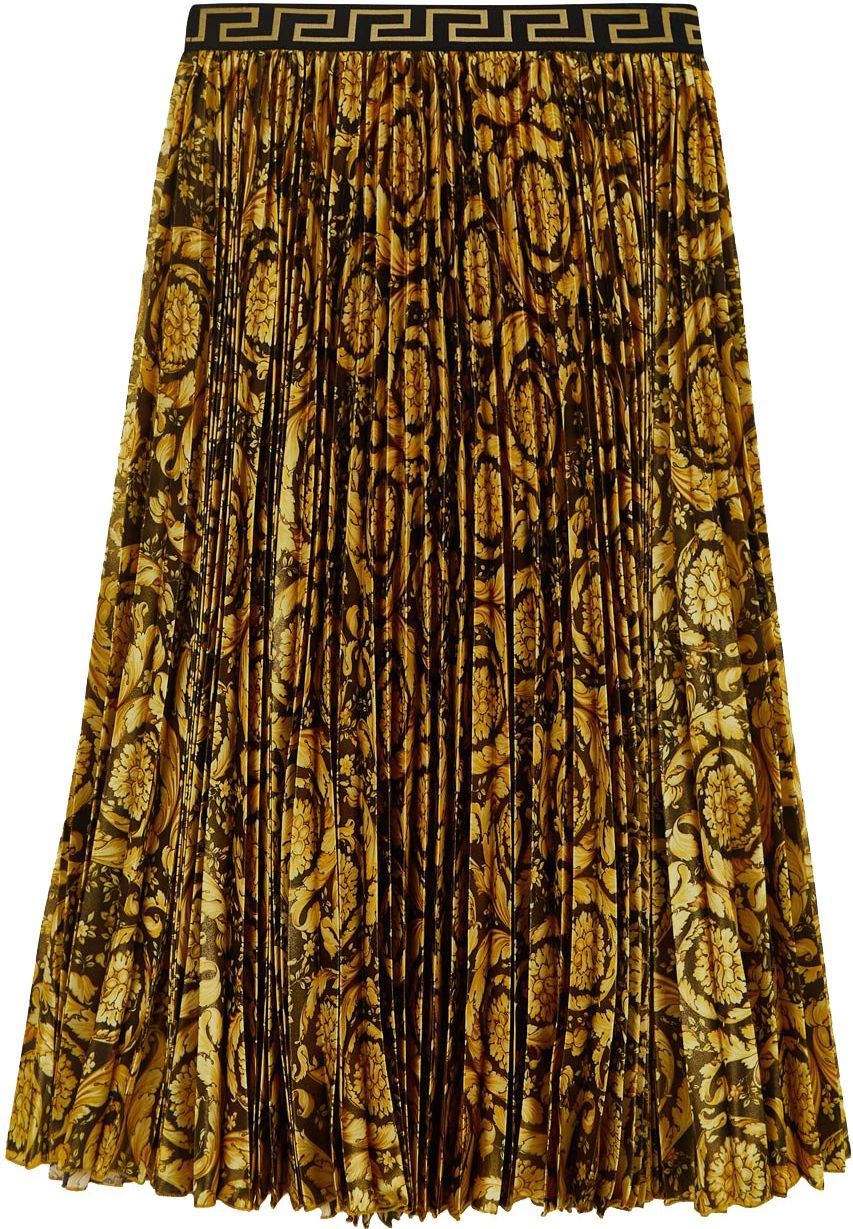 Versace Baroque Pleated Midi Skirt Goud