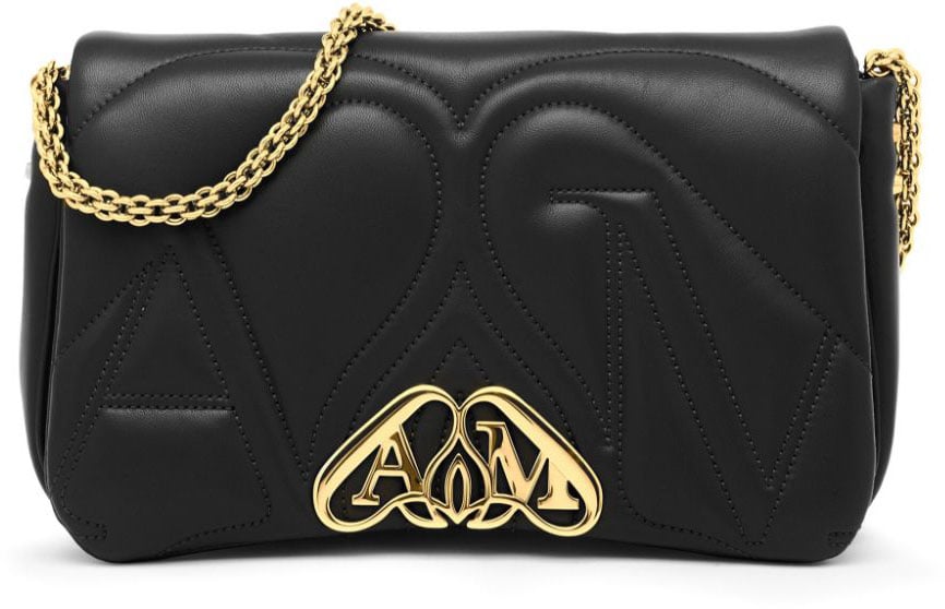 Alexander McQueen Alexander McQueen Black nappa leather Seal small crossbody bag Zwart
