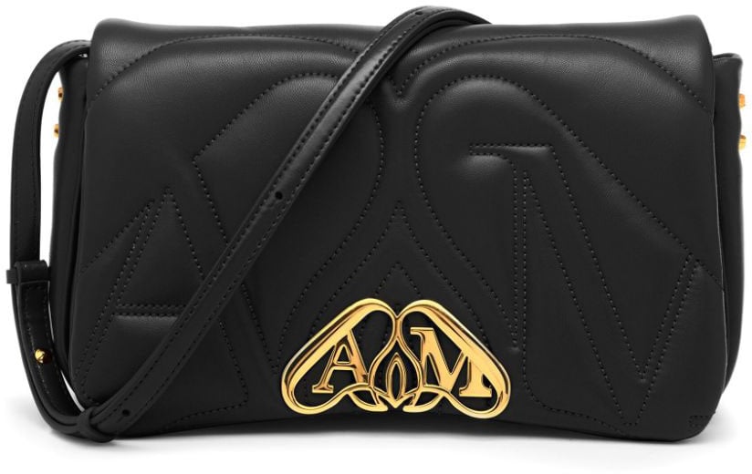 Alexander McQueen Alexander McQueen Black nappa leather Seal small crossbody bag Zwart
