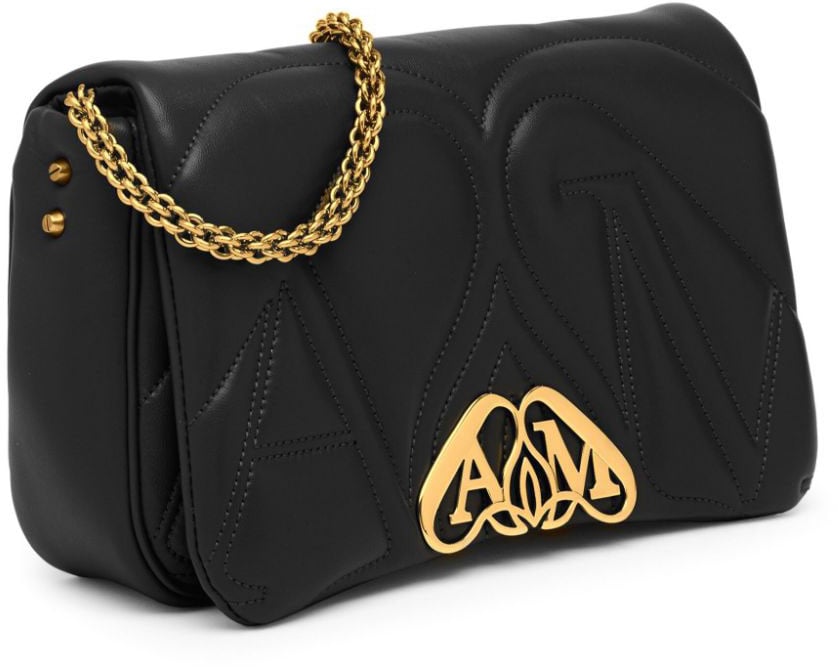 Alexander McQueen Alexander McQueen Black nappa leather Seal small crossbody bag Zwart