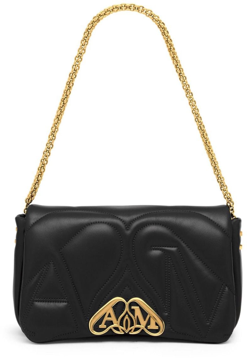 Alexander McQueen Alexander McQueen Black nappa leather Seal small crossbody bag Zwart