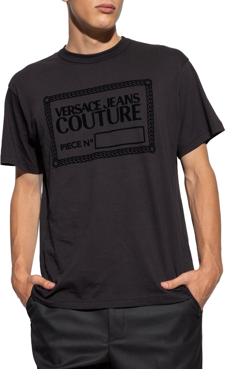 Versace Jeans Couture Black oversized flock tee Zwart