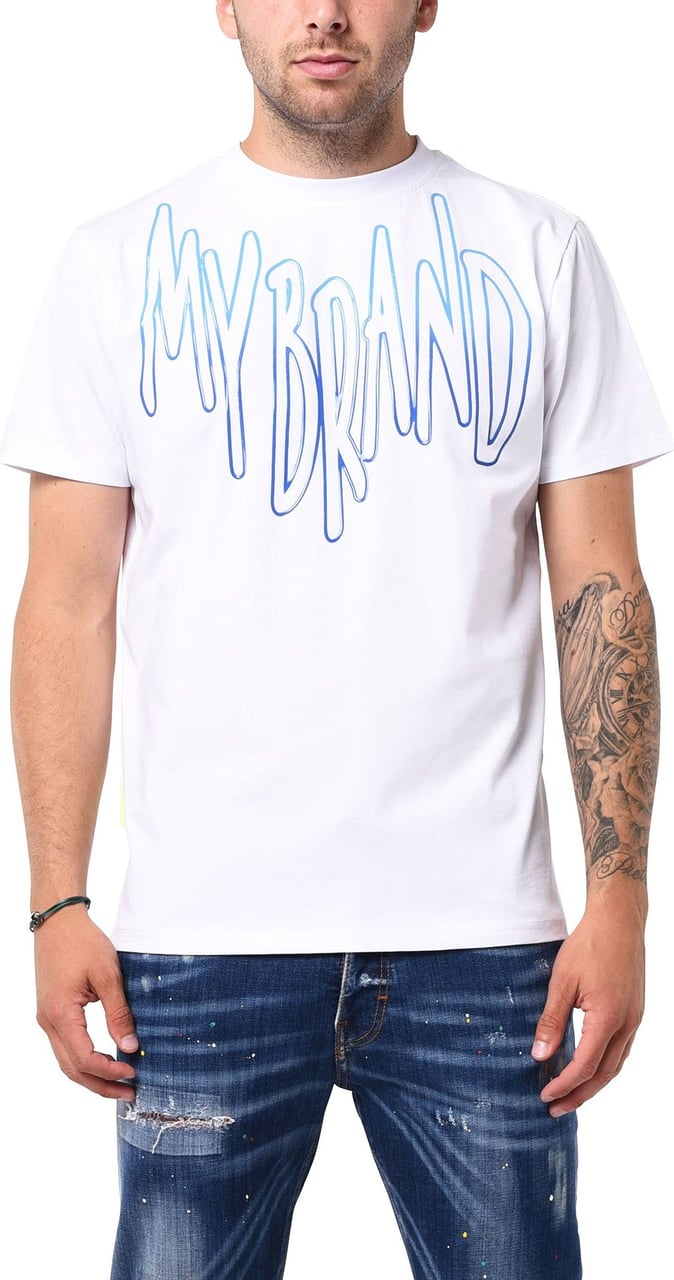 My Brand Mb logo paint stroke blue t-shirt Wit