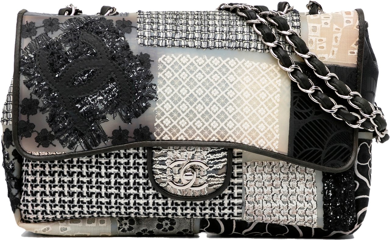 Chanel Jumbo PVC and Tweed Patchwork Single Flap Wit