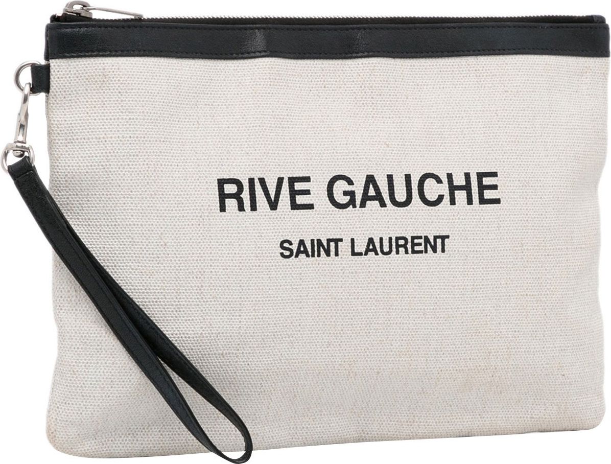 Saint Laurent Canvas Rive Gauche Wristlet Clutch Wit