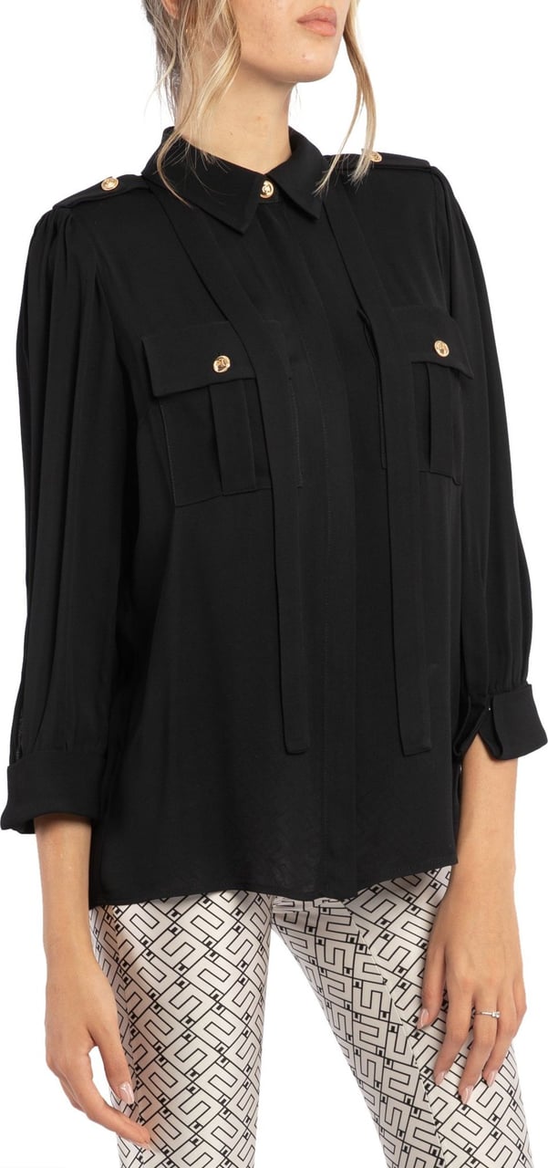 Elisabetta Franchi Black Shirt With Bow Black Zwart