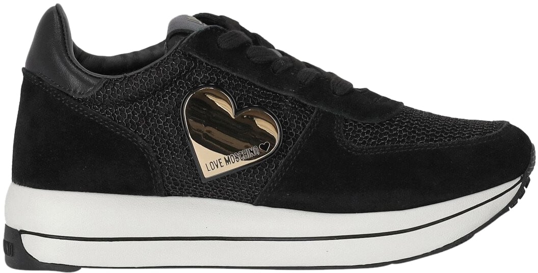 Love Moschino Black Sneaker With Heart Black Zwart