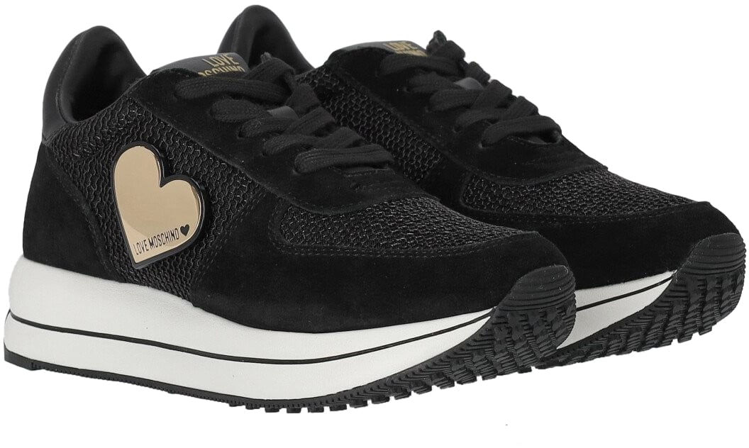 Love Moschino Black Sneaker With Heart Black Zwart