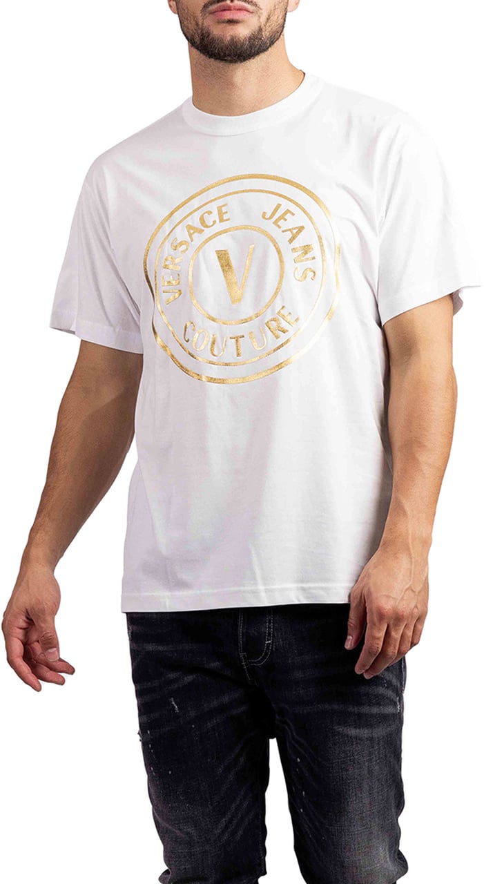 Versace Jeans Couture Versace Jeans Couture V Emblem Thick Foil T-Shirt Heren Wit/Goud Goud