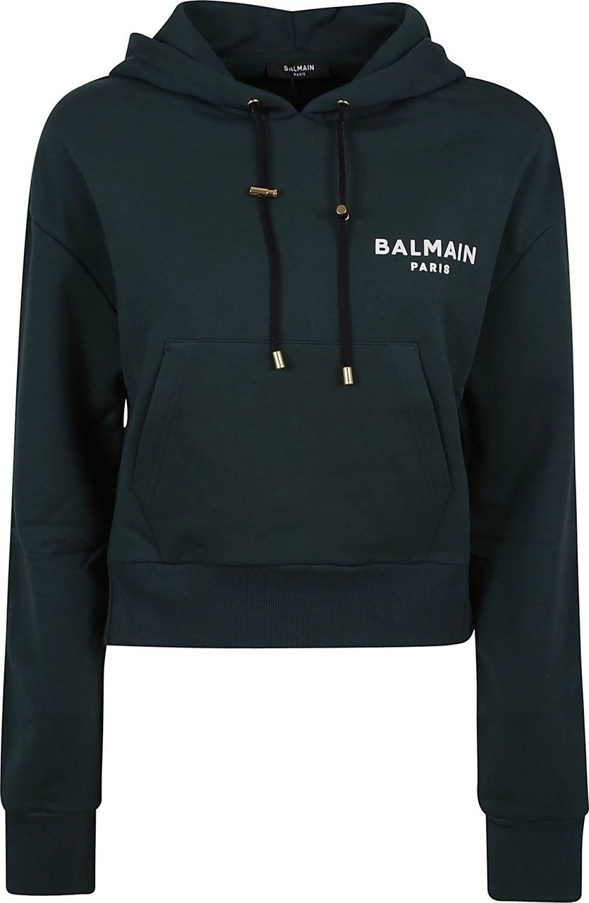 Balmain balmain flock detail cropped hoodie Groen