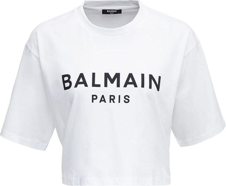 Balmain balmain printed cropped tshirt Wit
