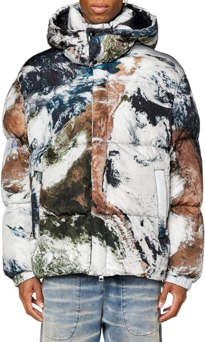 Diesel W-rolfys-fd-print Multicolored Hooded Padded Jacket Divers Divers