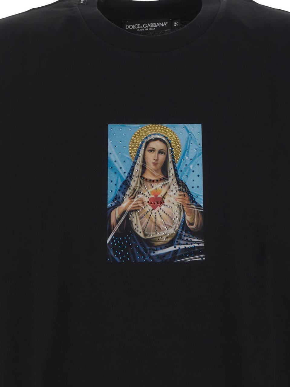 Dolce & Gabbana Strass-Embellished Virgin Print T-Shirt Zwart