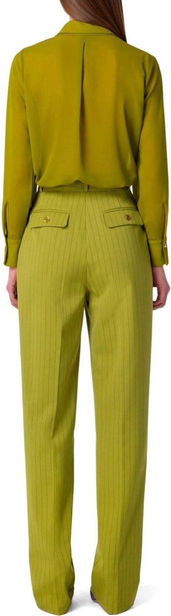 Elisabetta Franchi Olive Pinstripe Trousers Green Groen