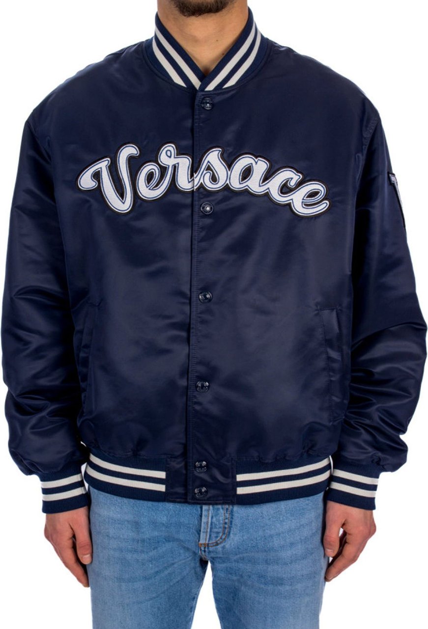 Versace Varsity Nylon Bomber Jacket Blauw
