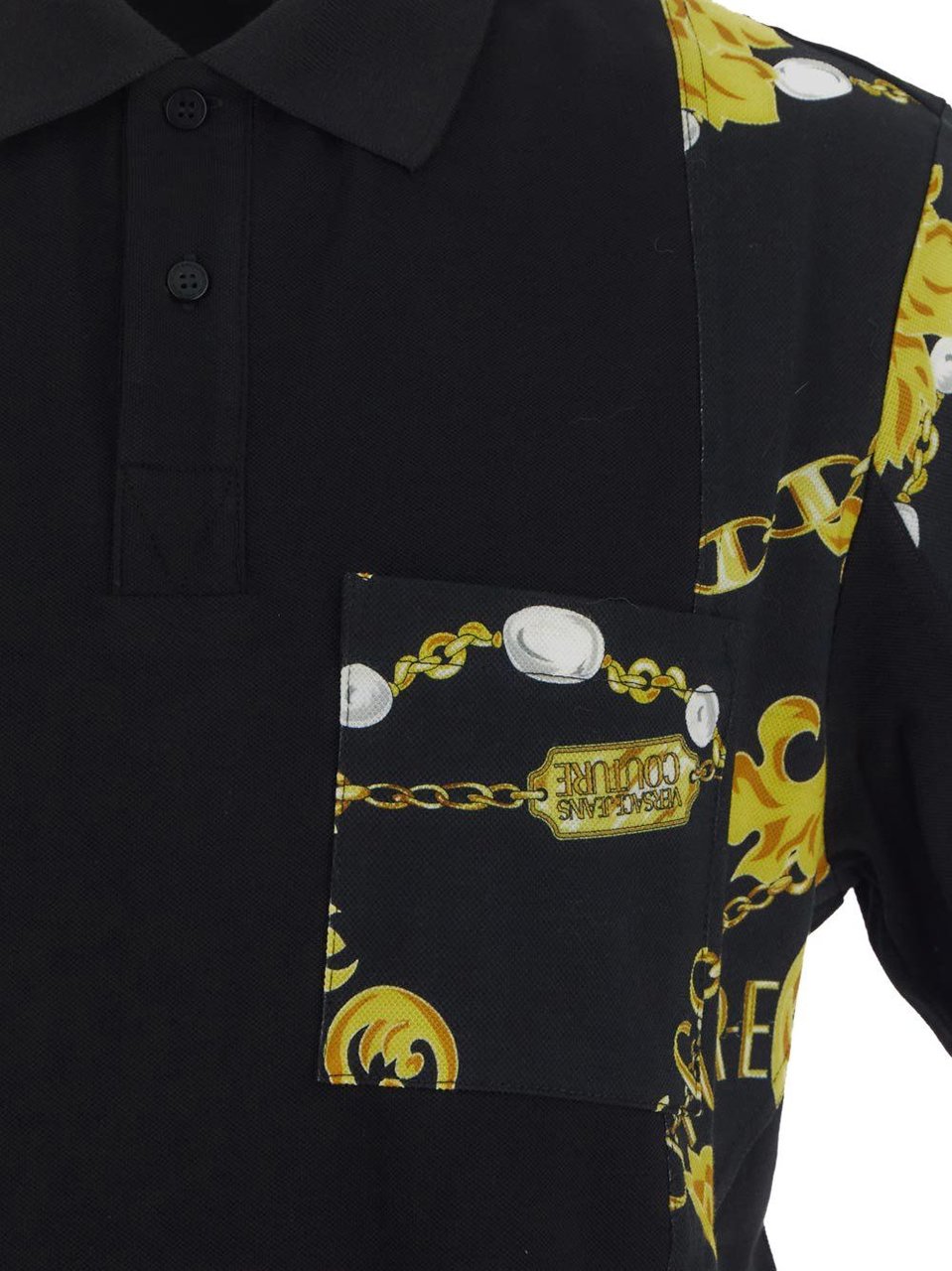 Versace Jeans Couture Chain Print Panels Polo Shirt Zwart