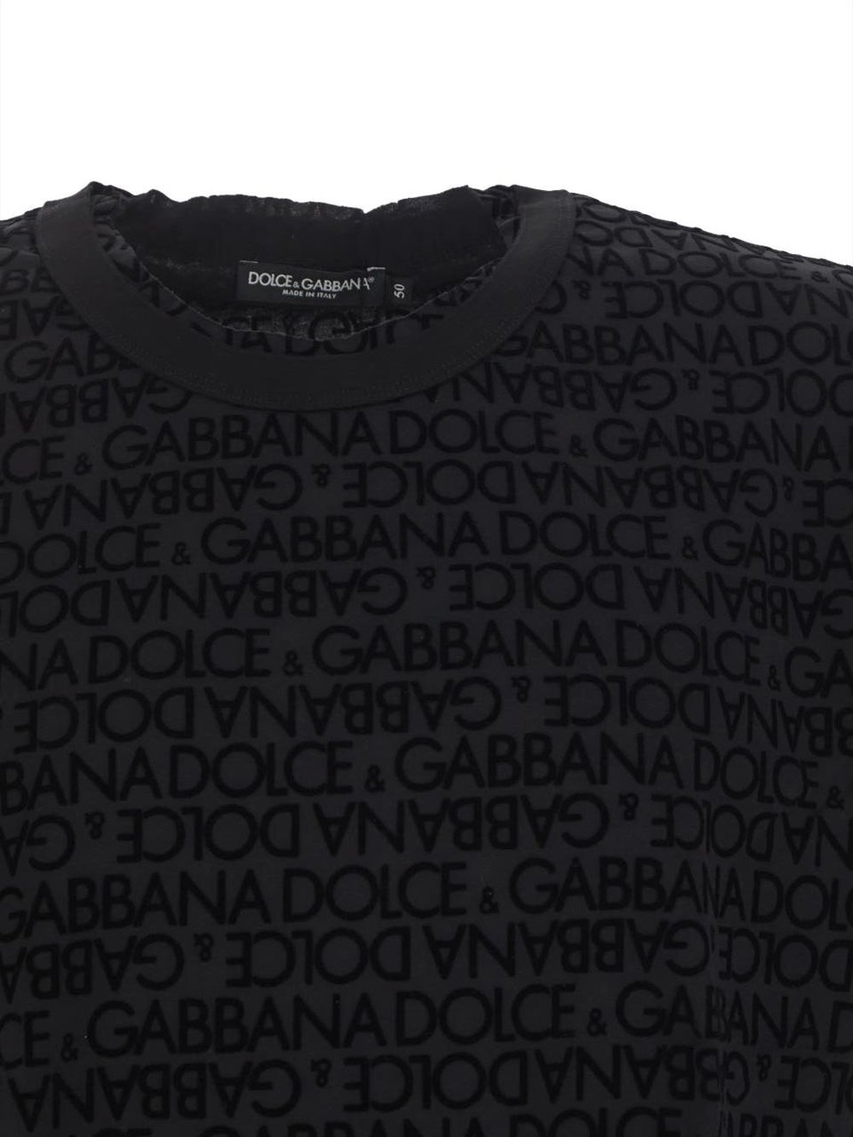 Dolce & Gabbana Flocked Logo Jacquard T-Shirt Zwart