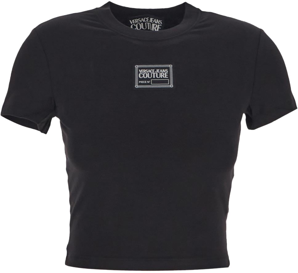 Versace Jeans Couture Label Patch Cropped T-Shirt Zwart