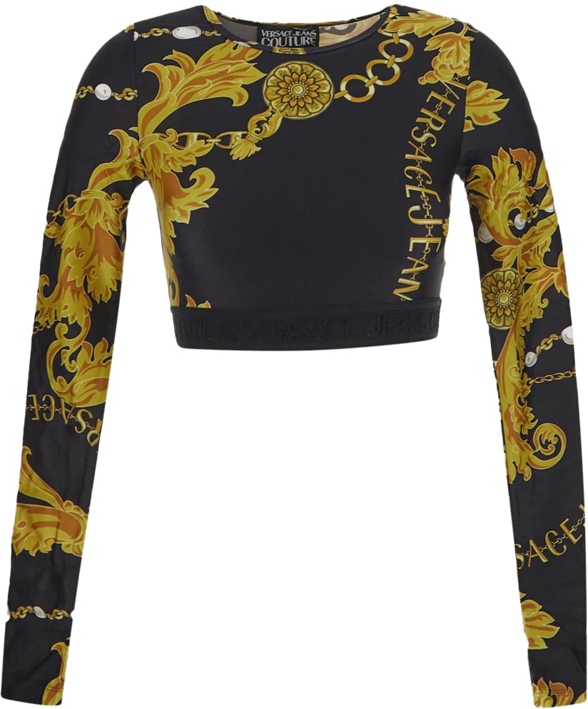Versace Jeans Couture Chain Couture Print Cropped Top Zwart