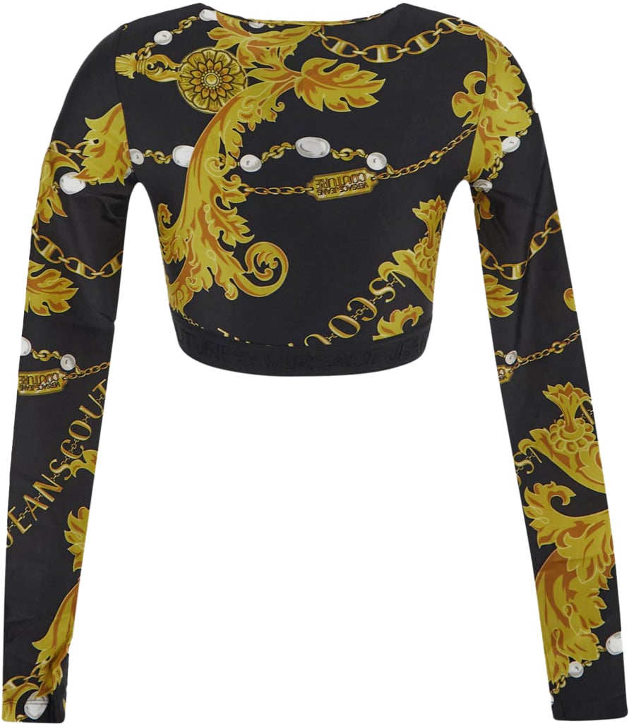 Versace Jeans Couture Chain Couture Print Cropped Top Zwart