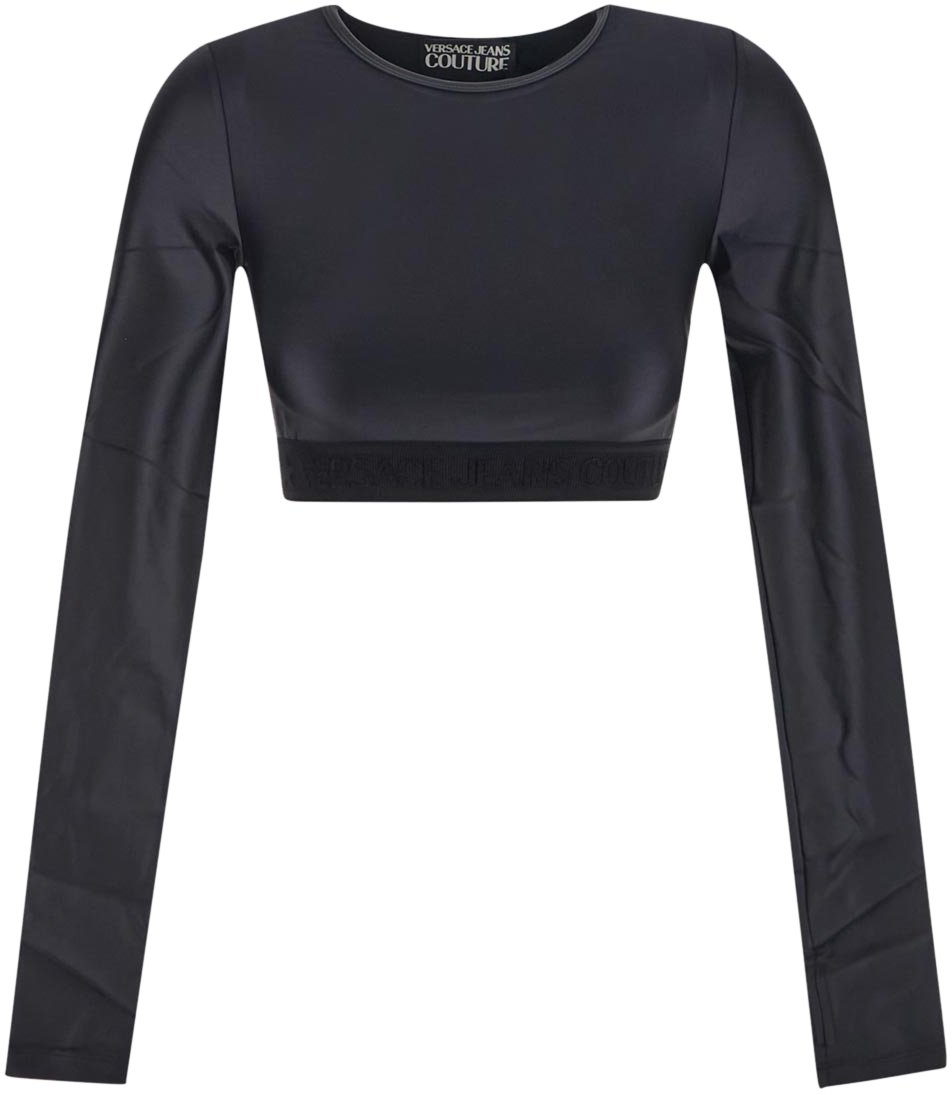 Versace Jeans Couture Chain Couture Print Cropped Top Zwart