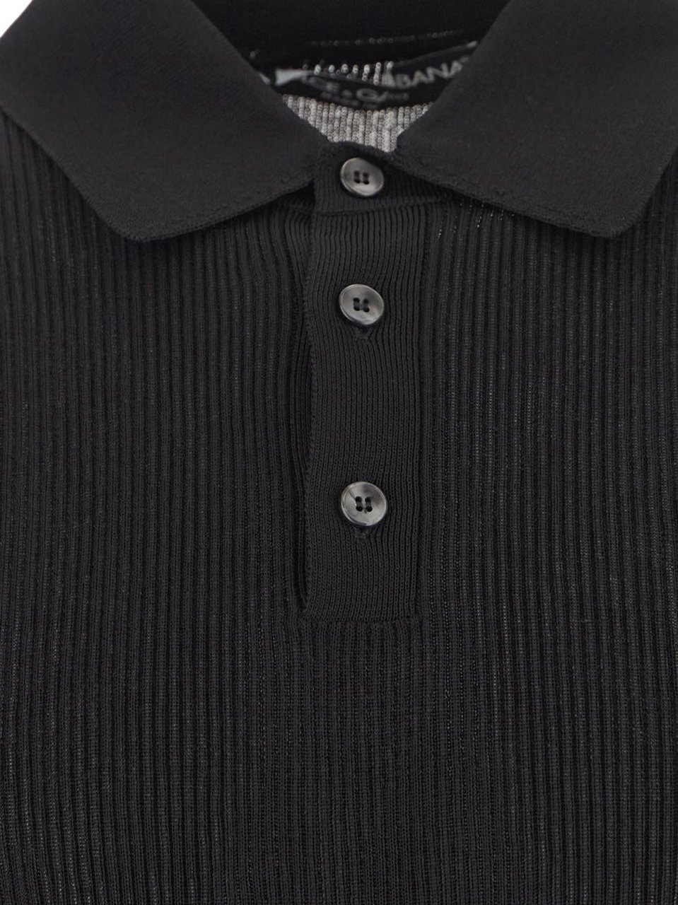 Dolce & Gabbana Ribbed Viscose Polo Shirt Zwart