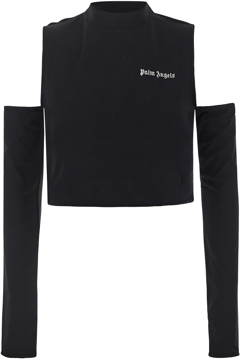 Palm Angels Logo Cutout Mock Neck Top Zwart