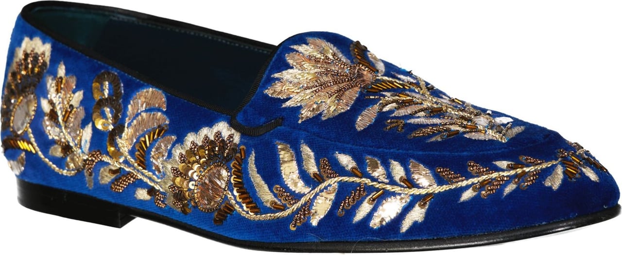 Dolce & Gabbana Dolce & Gabbana Embelished Velvet Loafers Blauw