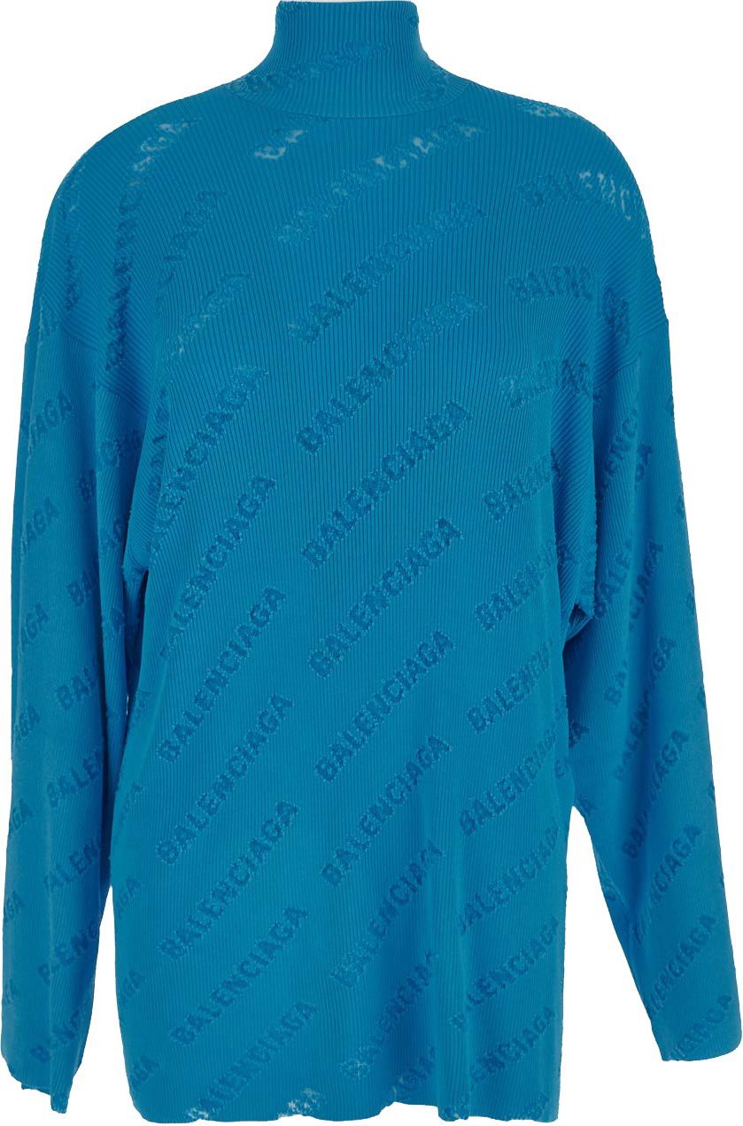 Balenciaga Balenciaga Logo Oversize Turtleneck Sweater Blauw
