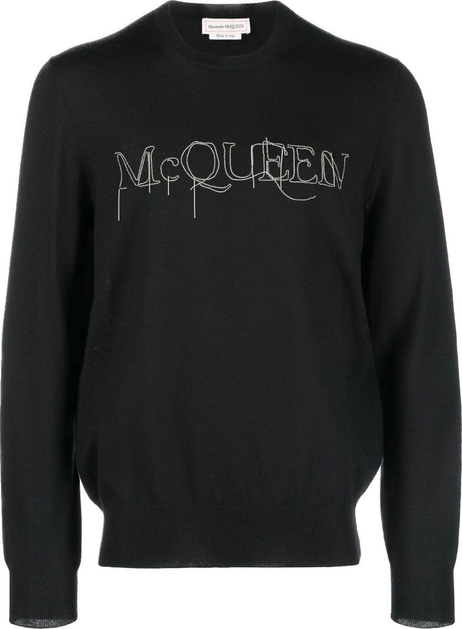 Alexander McQueen embroidered-logo cotton jumper Zwart