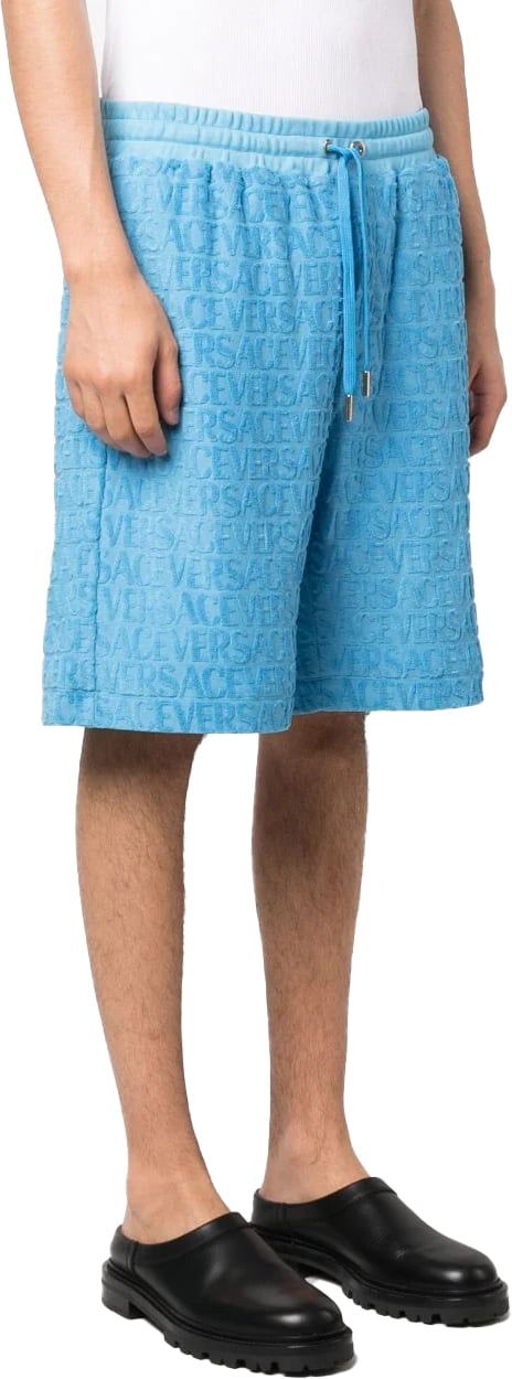 Versace Allover logo-jacquard cotton shorts Blauw