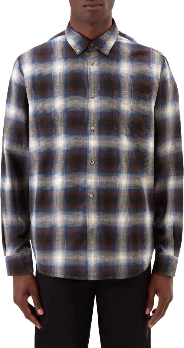 Woolrich Madras Check Brown And Blue Shirt Brown Bruin