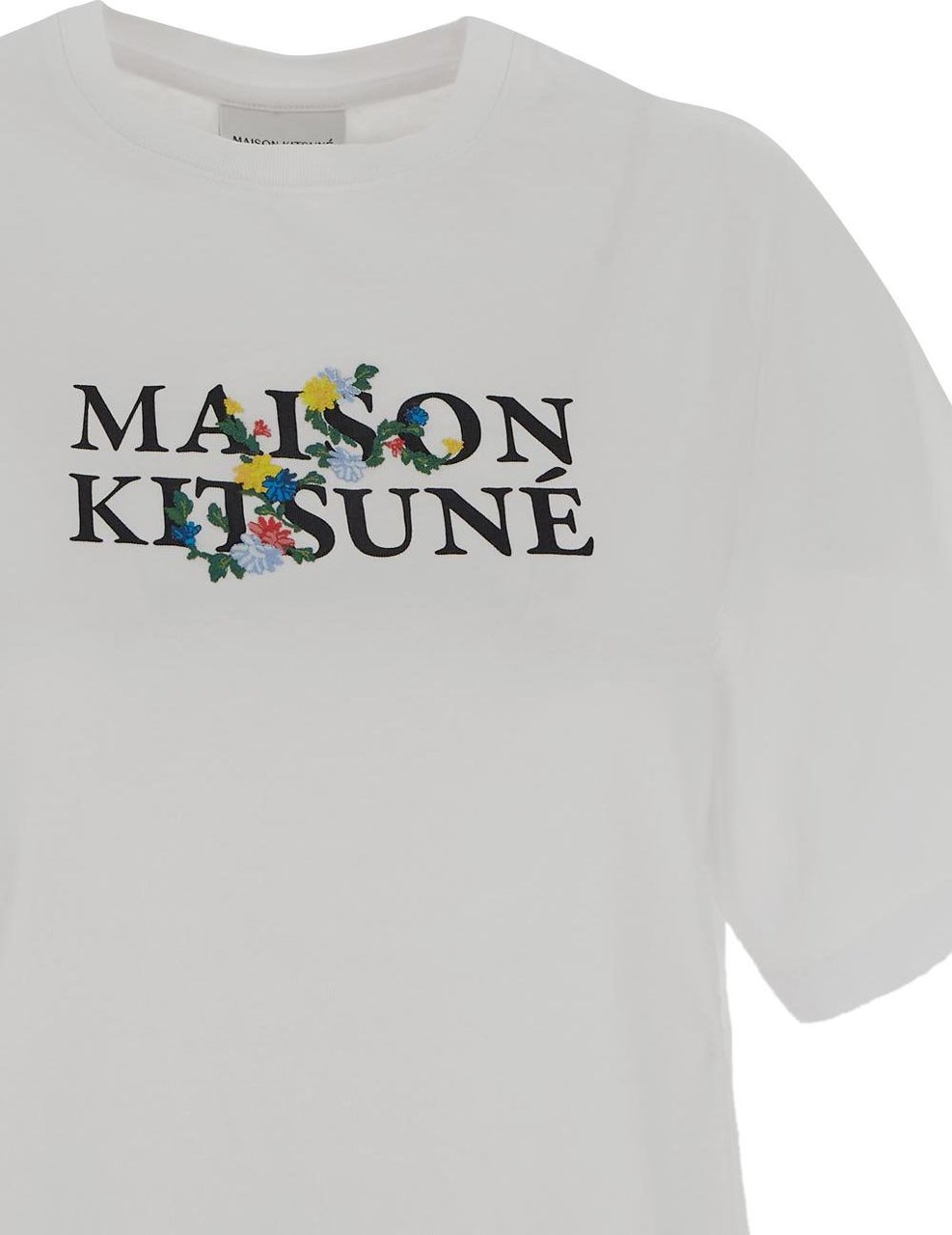 Maison Kitsuné Floral Logo Embroidery T-Shirt Wit