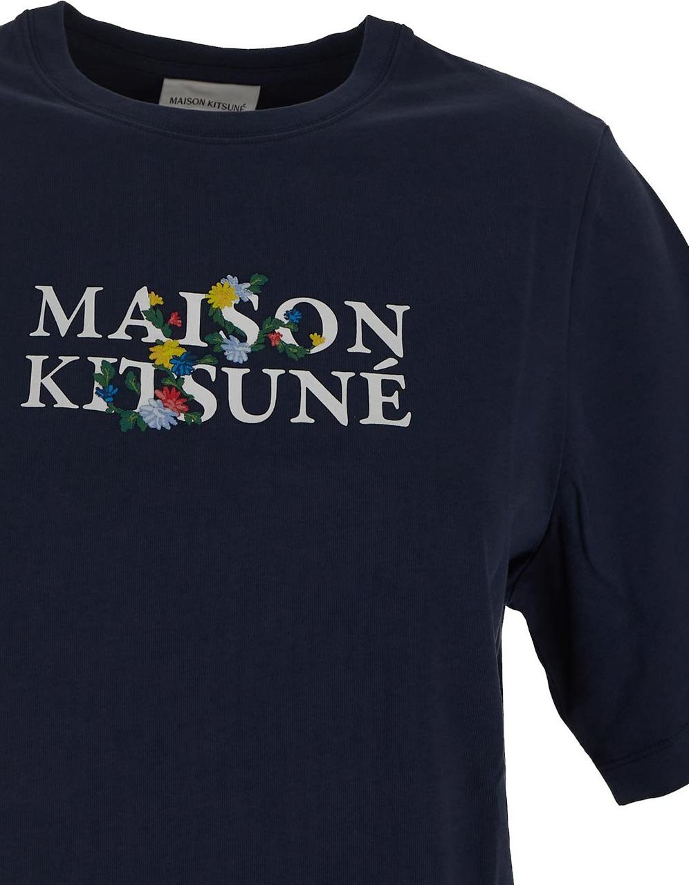 Maison Kitsuné Floral Logo Embroidery T-Shirt Blauw