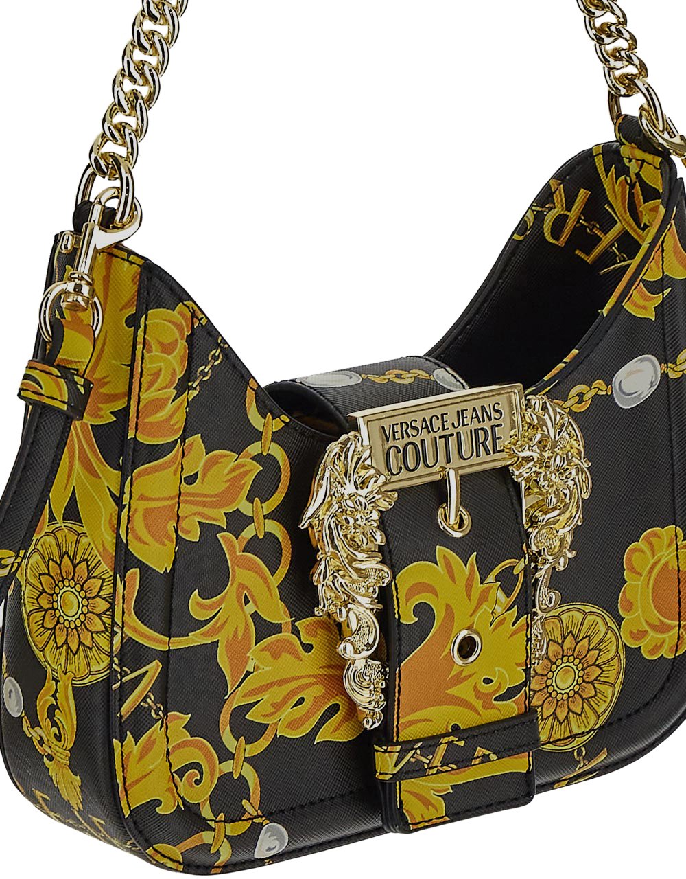 Versace Jeans Couture Baroque Buckle Shoulder Bag Zwart