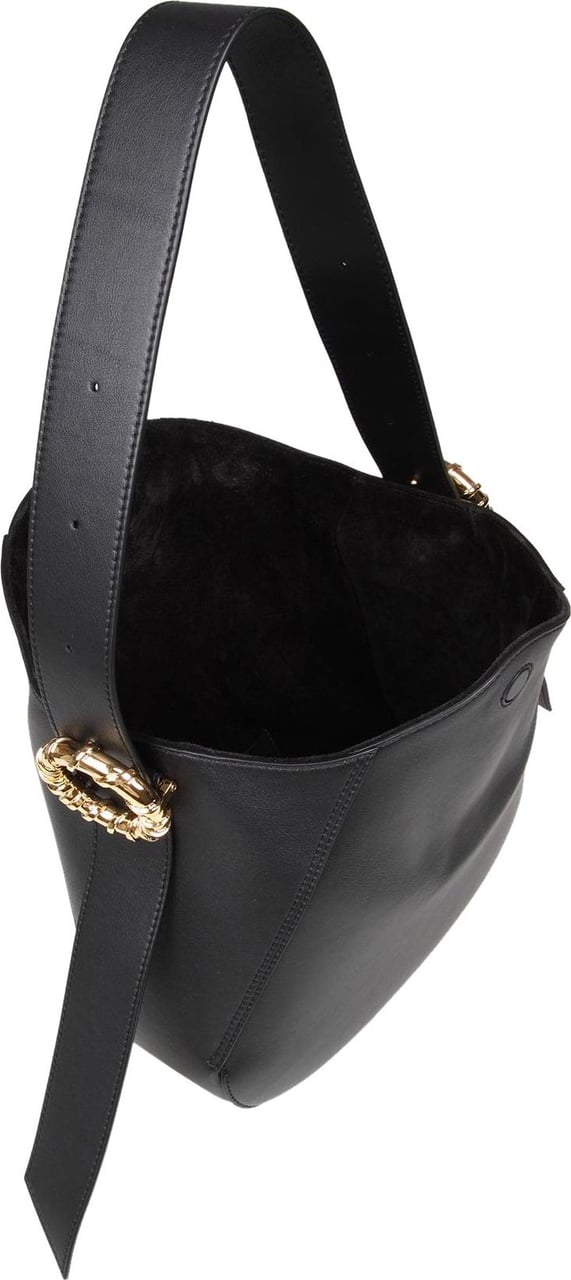 Lanvin Lanvin leather hobo shoulder bag with side buckles Zwart