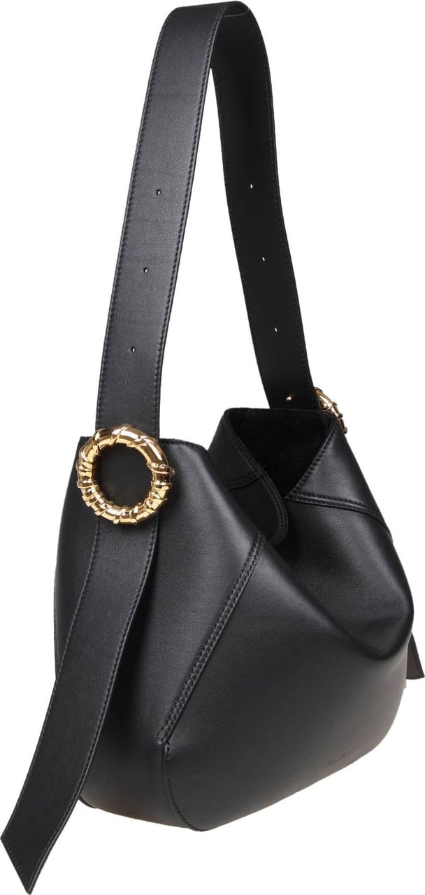 Lanvin Lanvin leather hobo shoulder bag with side buckles Zwart