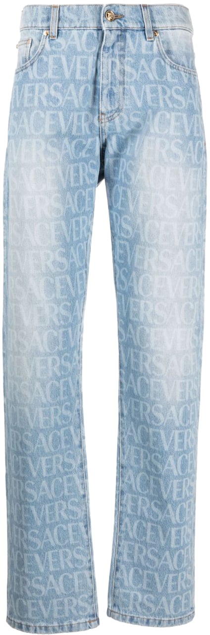 Versace All-Over Logo Jeans Blauw