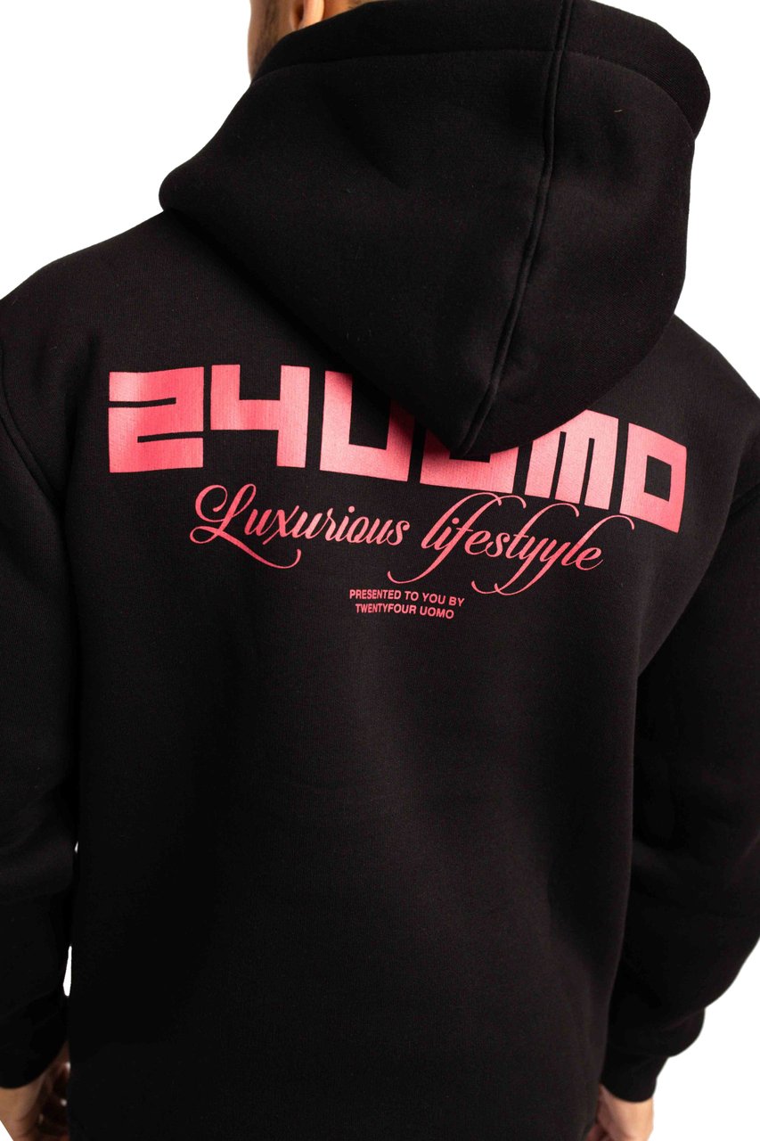 24 Uomo Graphic Logo Hoodie Heren Zwart Zwart